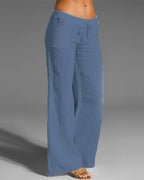 Sorelle | Women's Summer Wide - Leg Trousers with Drawstring | Relaxed Fit - Nalani - Fashion Clothing and Decor