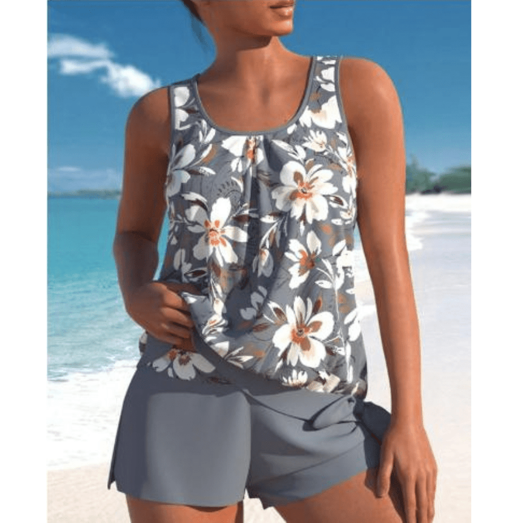 Soril | Two - tone floral print tankini set for women - Nalani - Fashion Clothing and Decor