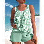 Soril | Two - tone floral print tankini set for women - Nalani - Fashion Clothing and Decor