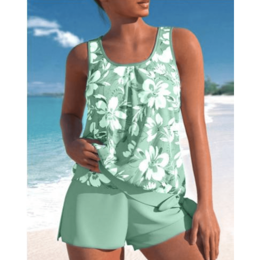 Soril | Two - tone floral print tankini set for women - Nalani - Fashion Clothing and Decor