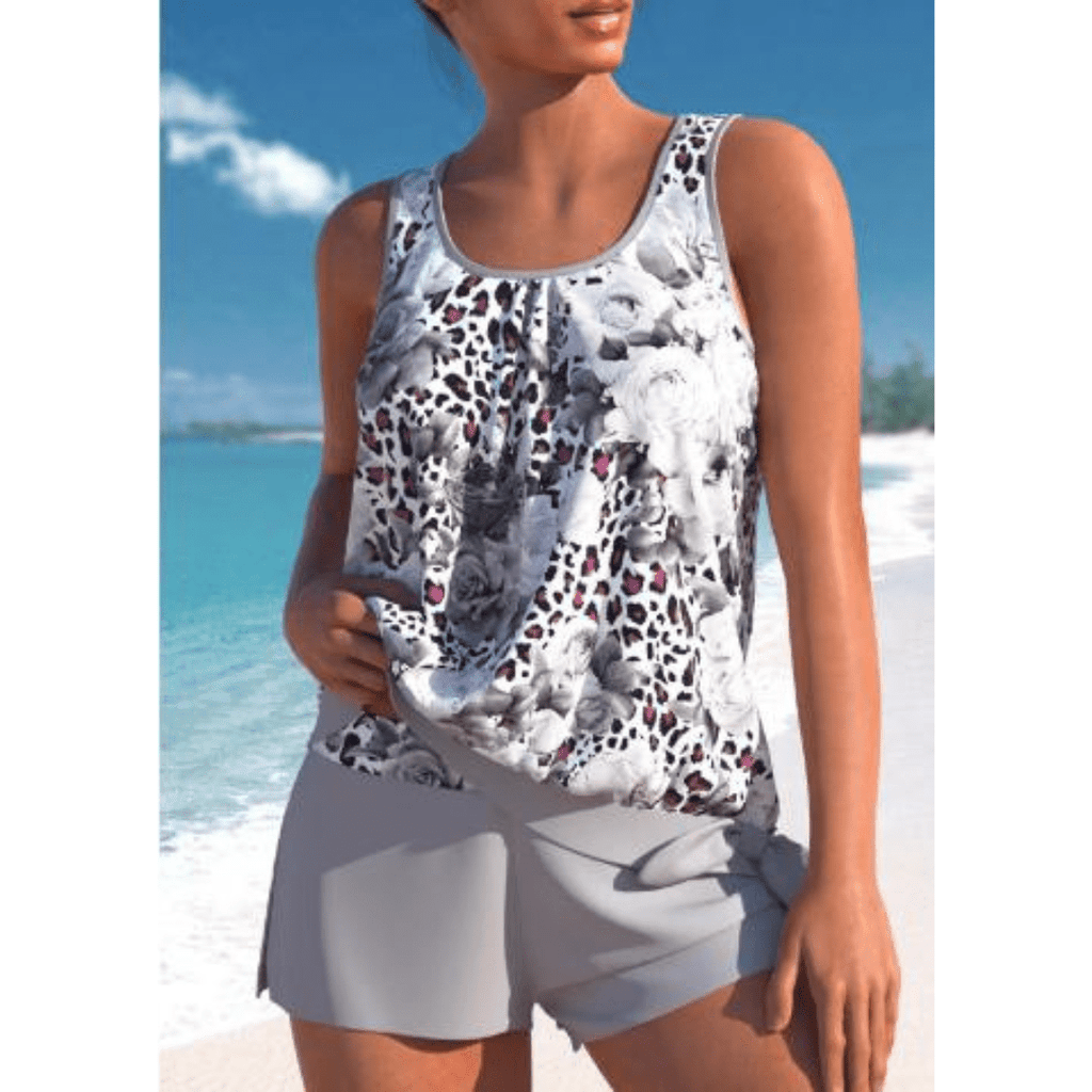 Soril | Two - tone floral print tankini set for women - Nalani - Fashion Clothing and Decor