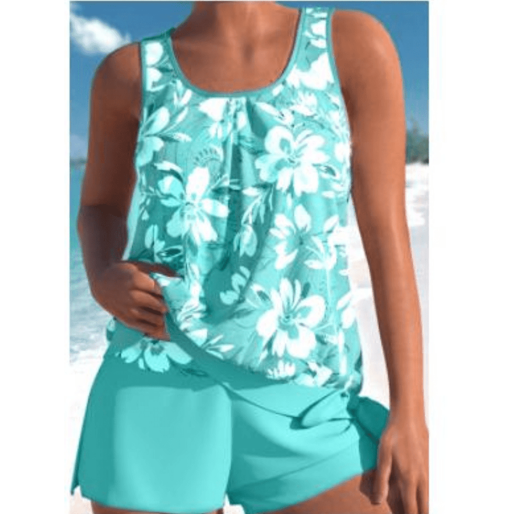 Soril | Two - tone floral print tankini set for women - Nalani - Fashion Clothing and Decor
