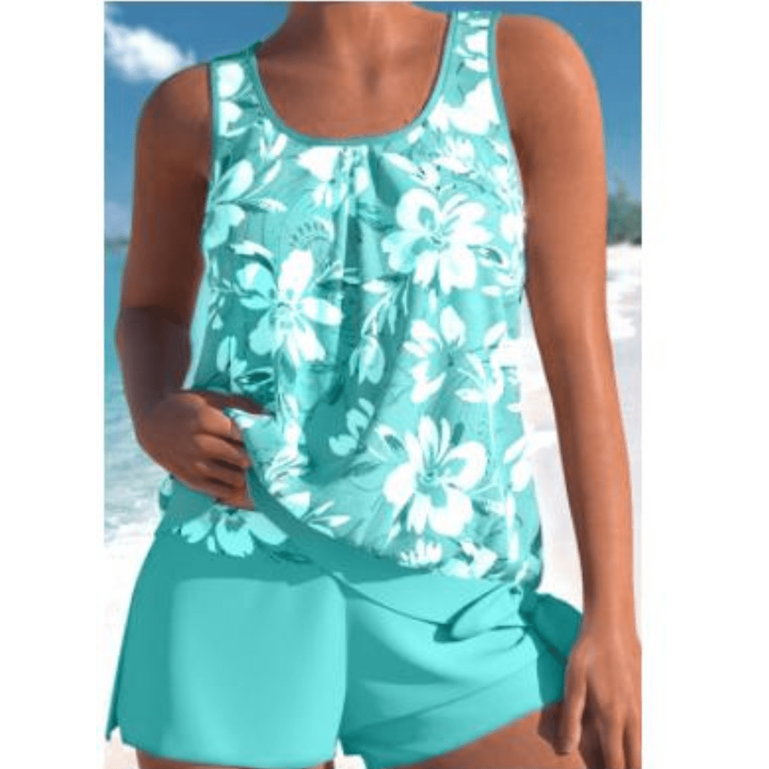 Soril | Two - tone floral print tankini set for women - Nalani - Fashion Clothing and Decor