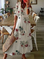 Soril | Women's Short - Sleeved V - Neck Bohemian Summer Dress | Maxi - Nalani - Fashion Clothing and Decor