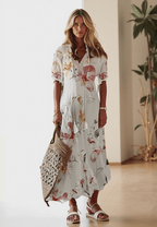 Soril | Women's Short - Sleeved V - Neck Bohemian Summer Dress | Maxi - Nalani - Fashion Clothing and Decor