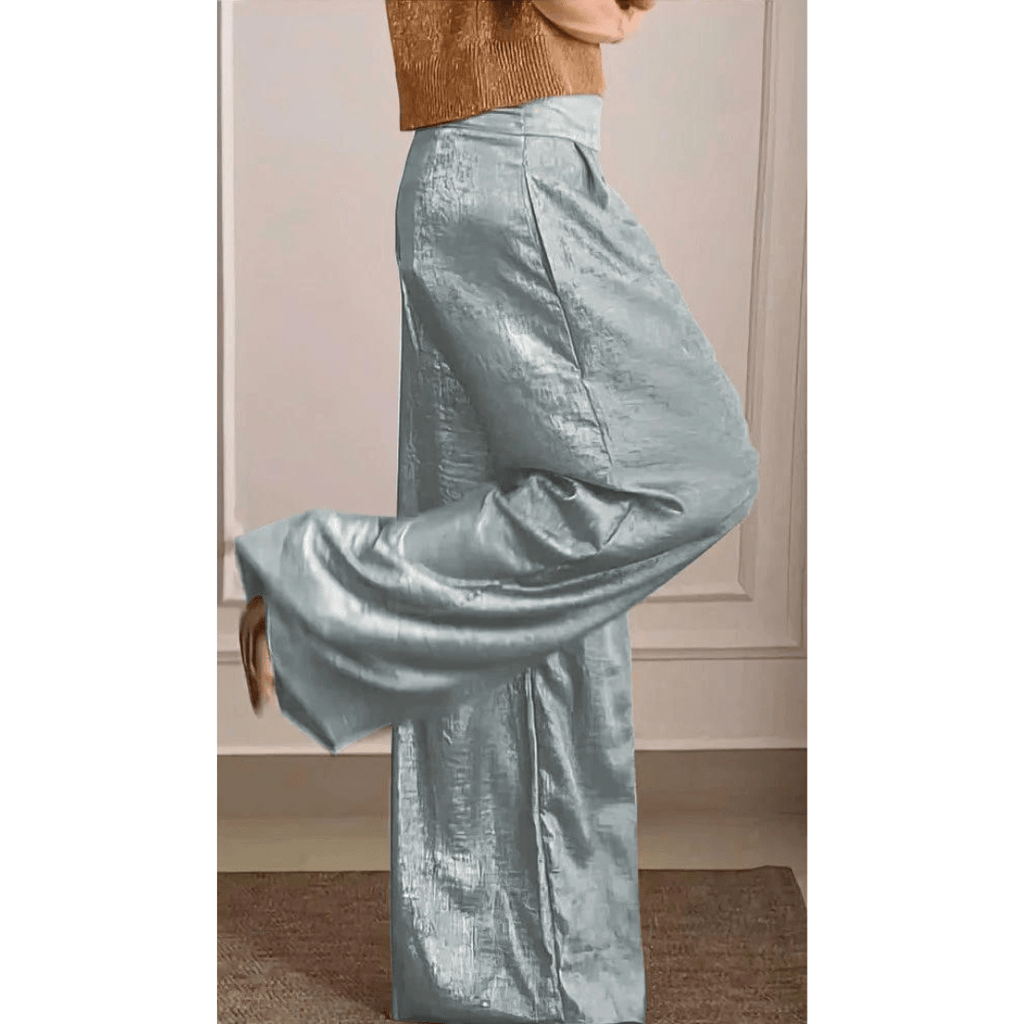 Soril | Women's Short - Sleeved V - Neck Top and Wide - Waisted Pants Set | Two - Piece - Nalani - Fashion Clothing and Decor