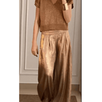 Soril | Women's Short - Sleeved V - Neck Top and Wide - Waisted Pants Set | Two - Piece - Nalani - Fashion Clothing and Decor