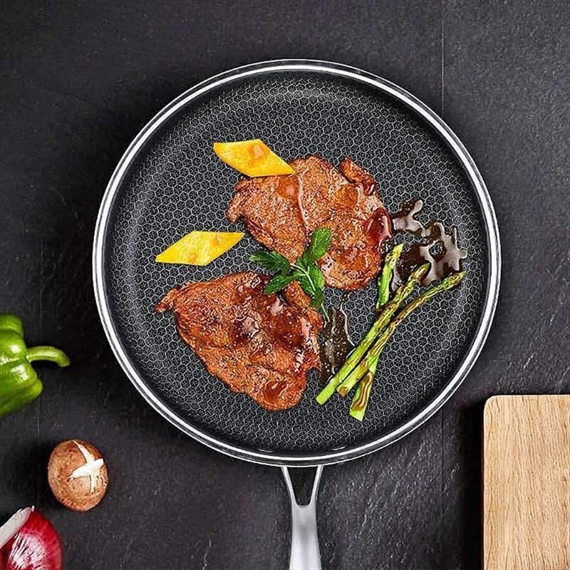 Stainless Steel Non-Stick Frying Pan – Scratch-Resistant Honeycomb Skillet, 7-Ply, Induction & Oven Safe, PFOA-Free - Nalani - Fashion Clothing and Decor