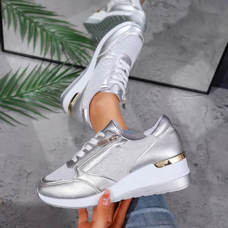 Stellar Surge Platform Sneakers With Metallic Uppers And Zip Closure - Nalani - Fashion Clothing and Decor