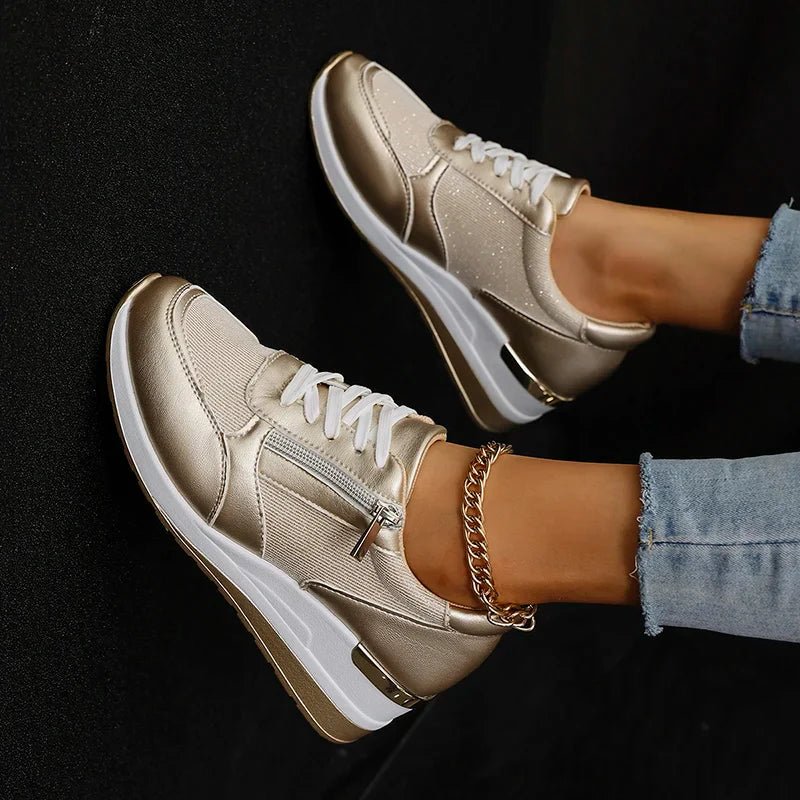 Stellar Surge Platform Sneakers With Metallic Uppers And Zip Closure - Nalani - Fashion Clothing and Decor