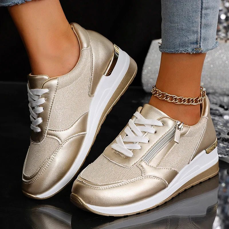 Stellar Surge Platform Sneakers With Metallic Uppers And Zip Closure - Nalani - Fashion Clothing and Decor