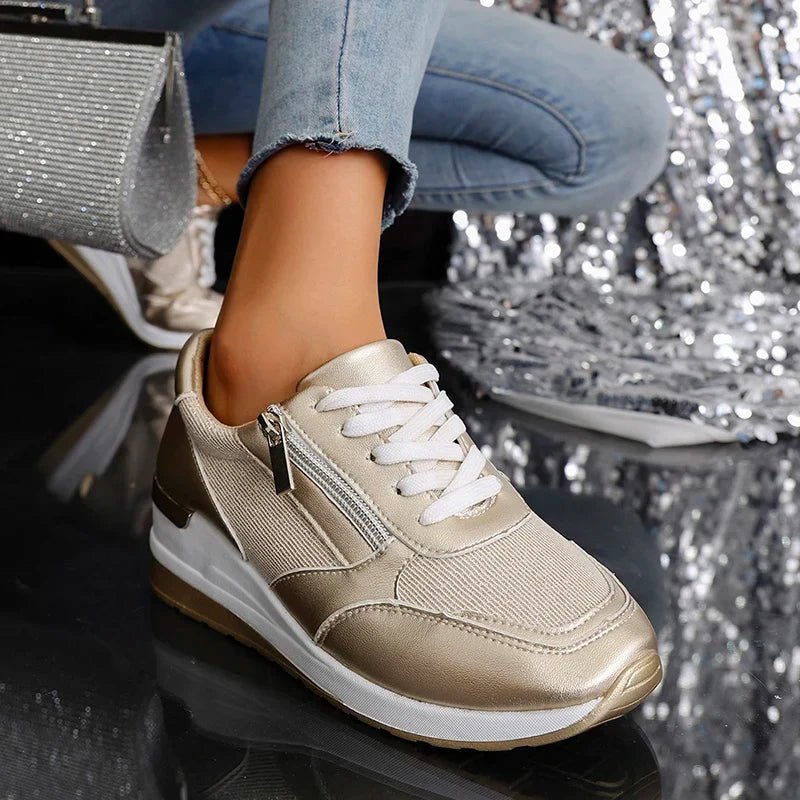 Stellar Surge Platform Sneakers With Metallic Uppers And Zip Closure - Nalani - Fashion Clothing and Decor