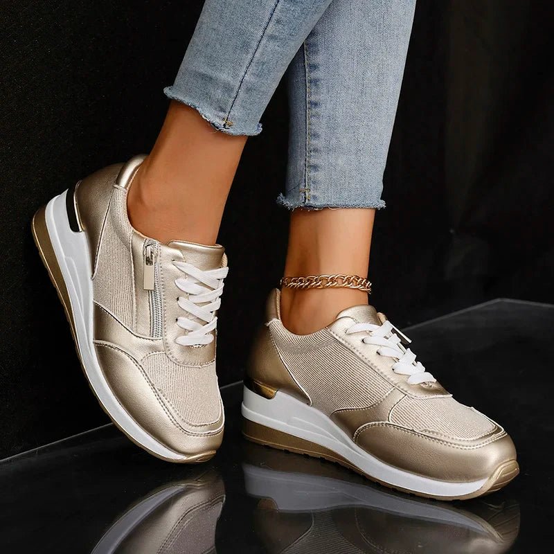 Stellar Surge Platform Sneakers With Metallic Uppers And Zip Closure - Nalani - Fashion Clothing and Decor
