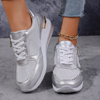 Stellar Surge Platform Sneakers With Metallic Uppers And Zip Closure - Nalani - Fashion Clothing and Decor