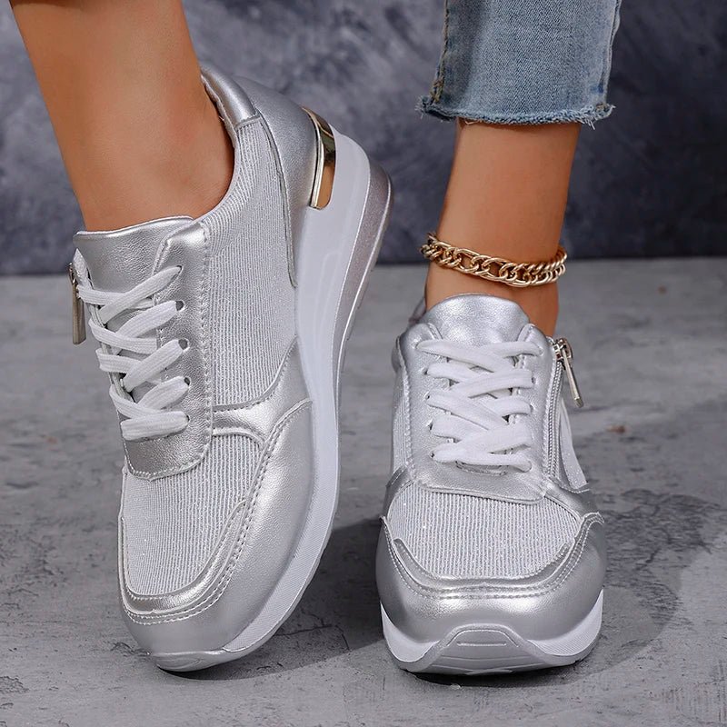 Stellar Surge Platform Sneakers With Metallic Uppers And Zip Closure - Nalani - Fashion Clothing and Decor