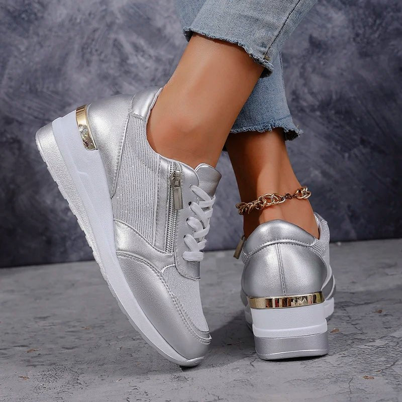 Stellar Surge Platform Sneakers With Metallic Uppers And Zip Closure - Nalani - Fashion Clothing and Decor