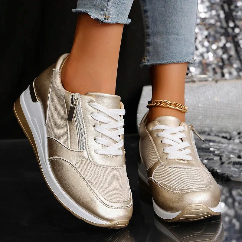 Stellar Surge Platform Sneakers With Metallic Uppers And Zip Closure - Nalani - Fashion Clothing and Decor