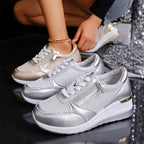 Stellar Surge Platform Sneakers With Metallic Uppers And Zip Closure - Nalani - Fashion Clothing and Decor
