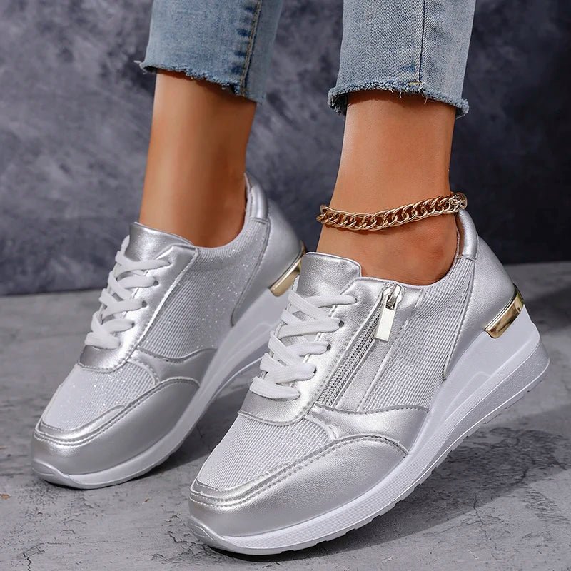 Stellar Surge Platform Sneakers With Metallic Uppers And Zip Closure - Nalani - Fashion Clothing and Decor