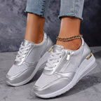 Stellar Surge Platform Sneakers With Metallic Uppers And Zip Closure - Nalani - Fashion Clothing and Decor