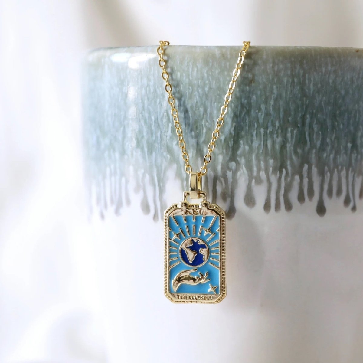 Tarot Card Necklace – Stainless Steel Tarot Pendant Necklace, Sun, Moon, Star & World, Each with Its Own Meaning – Amore - Nalani - Fashion Clothing and Decor