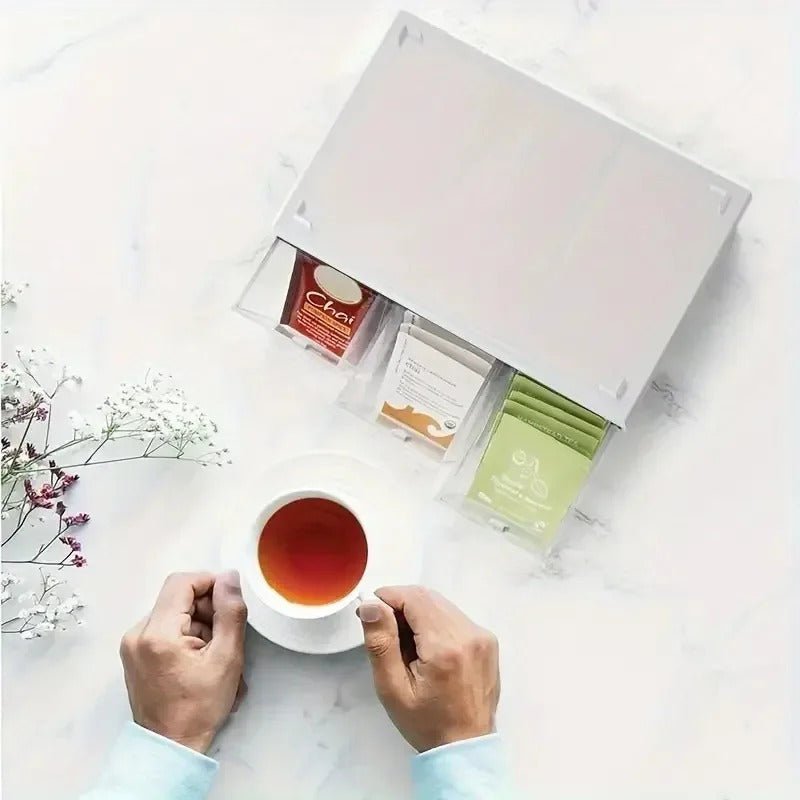 Tea & Kitchen Organizer with Drawer – Tea Bag Storage Box with 3 Drawers for Coffee Pods & Kitchen Items – Livvy - Nalani - Fashion Clothing and Decor