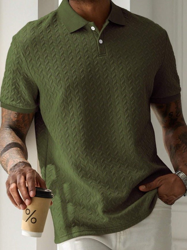 Textured Chevron Knit Polo Shirt With Short Sleeve Button Placket - Nalani - UK Fashion Clothing and Decor