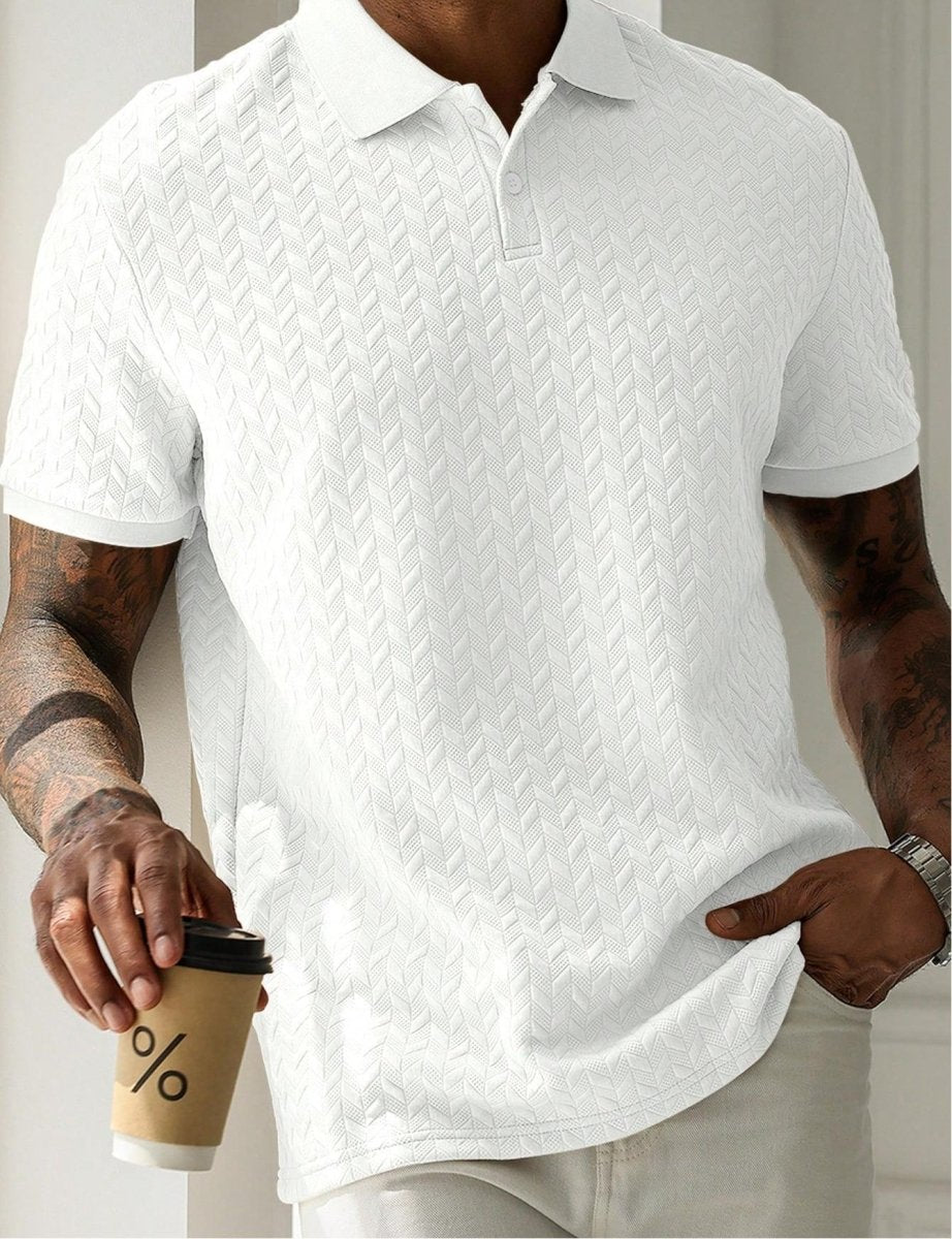 Textured Chevron Knit Polo Shirt With Short Sleeve Button Placket - Nalani - UK Fashion Clothing and Decor