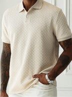 Textured Chevron Knit Polo Shirt With Short Sleeve Button Placket - Nalani - UK Fashion Clothing and Decor