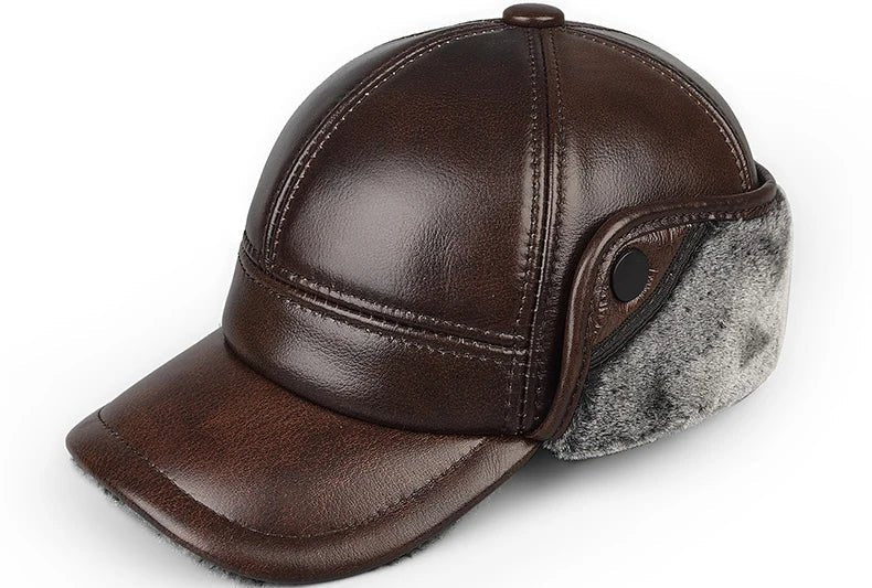 Thick Leather Winter Bomber Hat With Velvet Ear Flaps - Nalani - UK Fashion Clothing and Decor