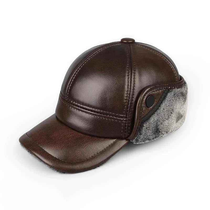 Thick Leather Winter Bomber Hat With Velvet Ear Flaps - Nalani - UK Fashion Clothing and Decor