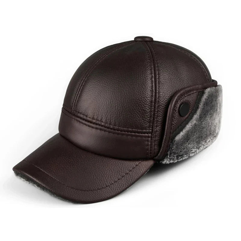 Thick Leather Winter Bomber Hat With Velvet Ear Flaps - Nalani - UK Fashion Clothing and Decor