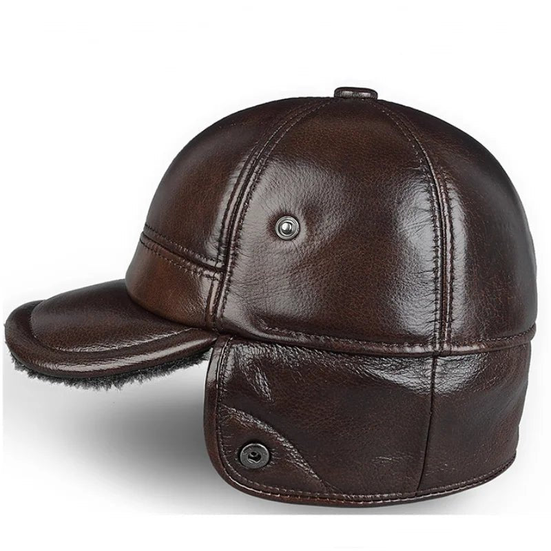 Thick Leather Winter Bomber Hat With Velvet Ear Flaps - Nalani - UK Fashion Clothing and Decor
