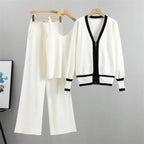 Three - piece women's knitwear set with V - neck | including vest and wide - leg trousers - Nalani - Fashion Clothing and Decor