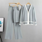 Three - piece women's knitwear set with V - neck | including vest and wide - leg trousers - Nalani - Fashion Clothing and Decor
