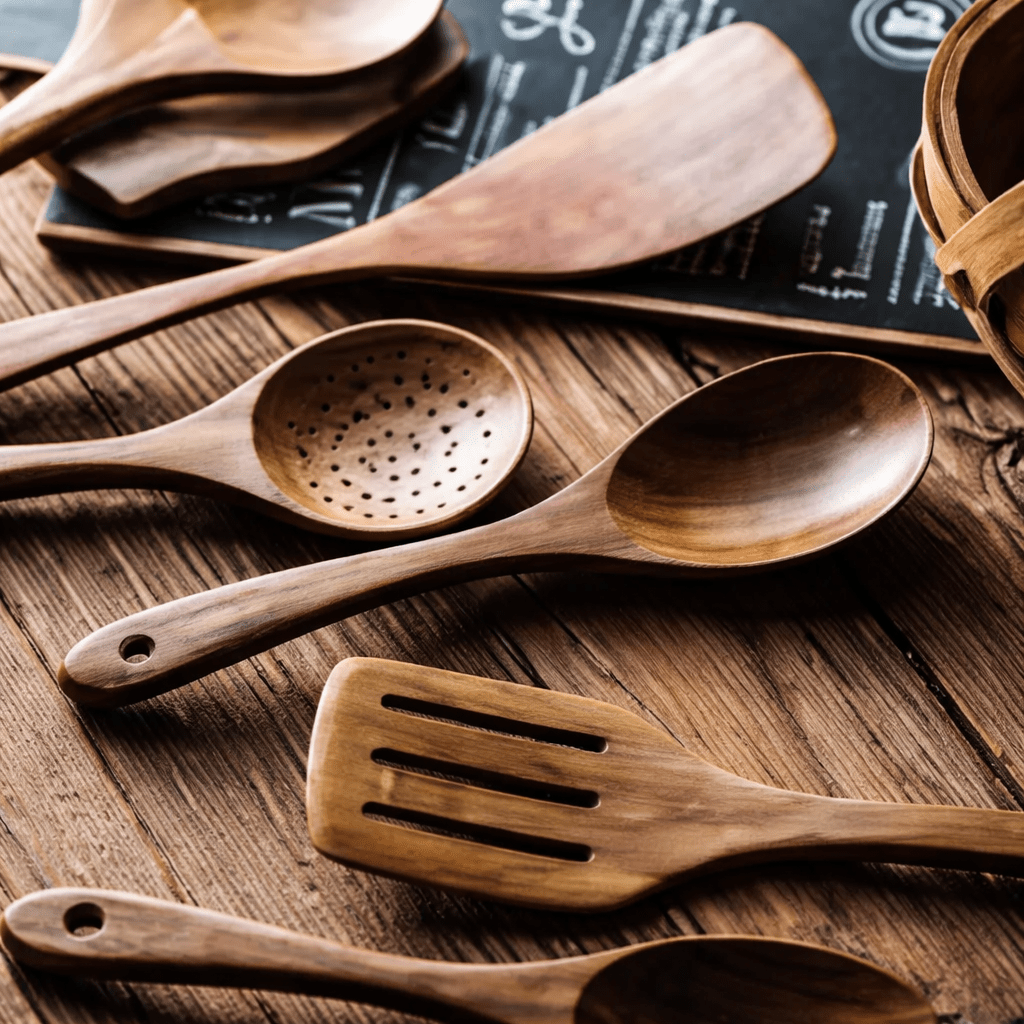 Traditional Japanese Wooden Kitchen Utensils (7-Piece) – Natural Unfinished Wooden Spoons & Spatulas for Cooking - Nalani - Fashion Clothing and Decor