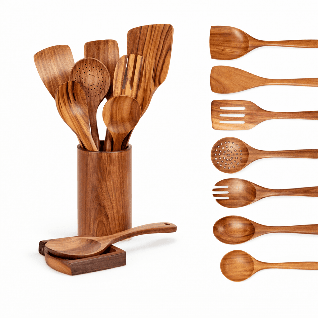 Traditional Japanese Wooden Kitchen Utensils (7-Piece) – Natural Unfinished Wooden Spoons & Spatulas for Cooking - Nalani - Fashion Clothing and Decor