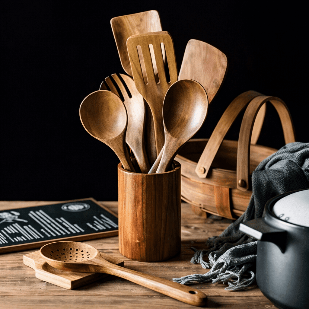 Traditional Japanese Wooden Kitchen Utensils (7-Piece) – Natural Unfinished Wooden Spoons & Spatulas for Cooking - Nalani - Fashion Clothing and Decor