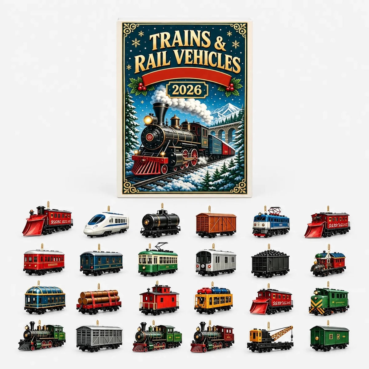 Train Advent Calendar – 24 Train Acrylic Ornaments from Steam Locomotive to Freight Car, for Kids & Train Lovers - Nalani - Fashion Clothing and Decor
