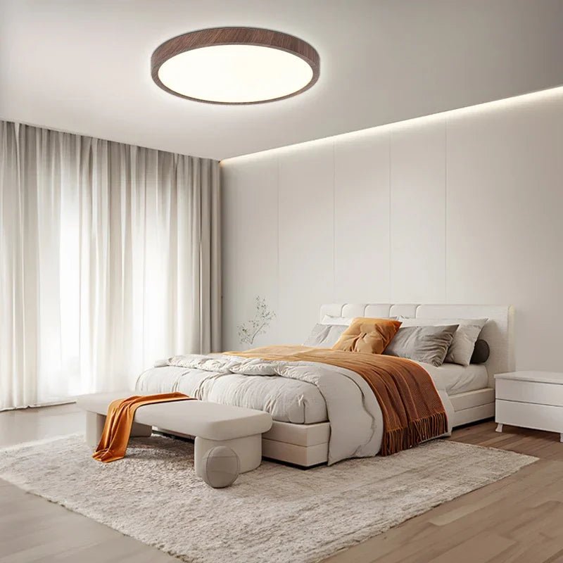 Ultra-Thin Round Walnut Wood Ceiling Lamp – Slim LED Flush Mount Ceiling Light, Adjustable Light, 12 or 16 in, for Modern Spaces - Nalani - Fashion Clothing and Decor