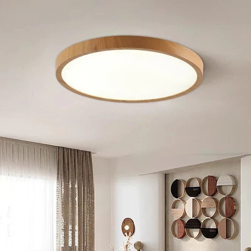 Ultra-Thin Round Walnut Wood Ceiling Lamp – Slim LED Flush Mount Ceiling Light, Adjustable Light, 12 or 16 in, for Modern Spaces - Nalani - Fashion Clothing and Decor