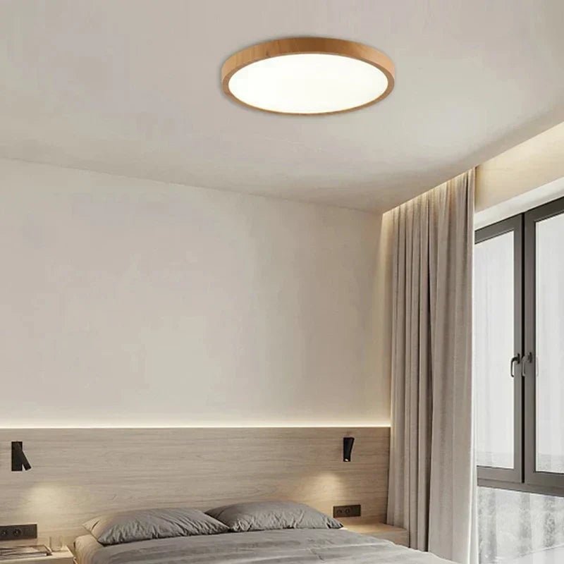 Ultra-Thin Round Walnut Wood Ceiling Lamp – Slim LED Flush Mount Ceiling Light, Adjustable Light, 12 or 16 in, for Modern Spaces - Nalani - Fashion Clothing and Decor