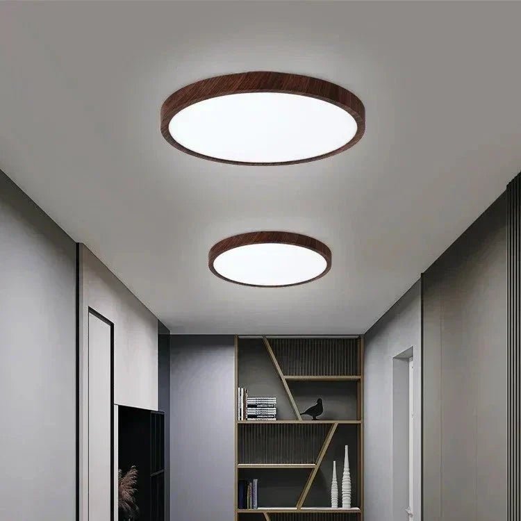 Ultra-Thin Round Walnut Wood Ceiling Lamp – Slim LED Flush Mount Ceiling Light, Adjustable Light, 12 or 16 in, for Modern Spaces - Nalani - Fashion Clothing and Decor