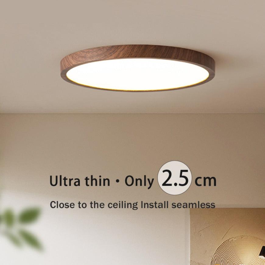 Ultra-Thin Round Walnut Wood Ceiling Lamp – Slim LED Flush Mount Ceiling Light, Adjustable Light, 12 or 16 in, for Modern Spaces - Nalani - Fashion Clothing and Decor