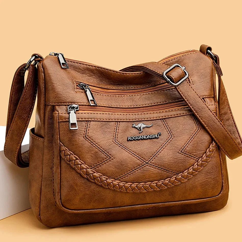 Vegan Leather Crossbody Bag With Secure Zipper Pockets - Nalani - UK Fashion Clothing and Decor