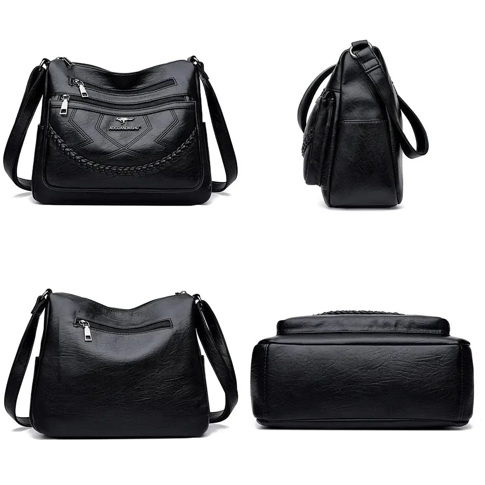 Vegan Leather Crossbody Bag With Secure Zipper Pockets - Nalani - UK Fashion Clothing and Decor