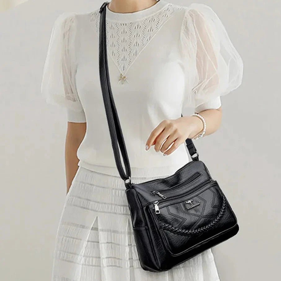 Vegan Leather Crossbody Bag With Secure Zipper Pockets - Nalani - UK Fashion Clothing and Decor