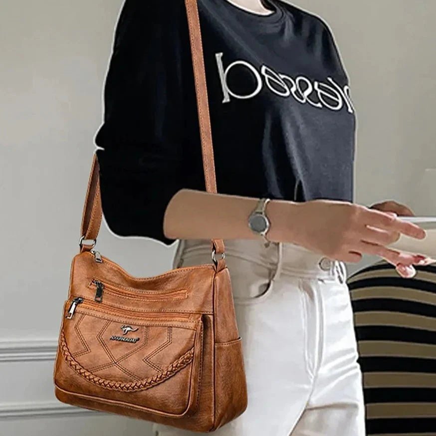 Vegan Leather Crossbody Bag With Secure Zipper Pockets - Nalani - UK Fashion Clothing and Decor
