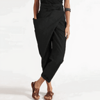 Veloura | Asymmetrical Women's Trousers with Waist Belt | Straight Leg & High Waist - Nalani - Fashion Clothing and Decor