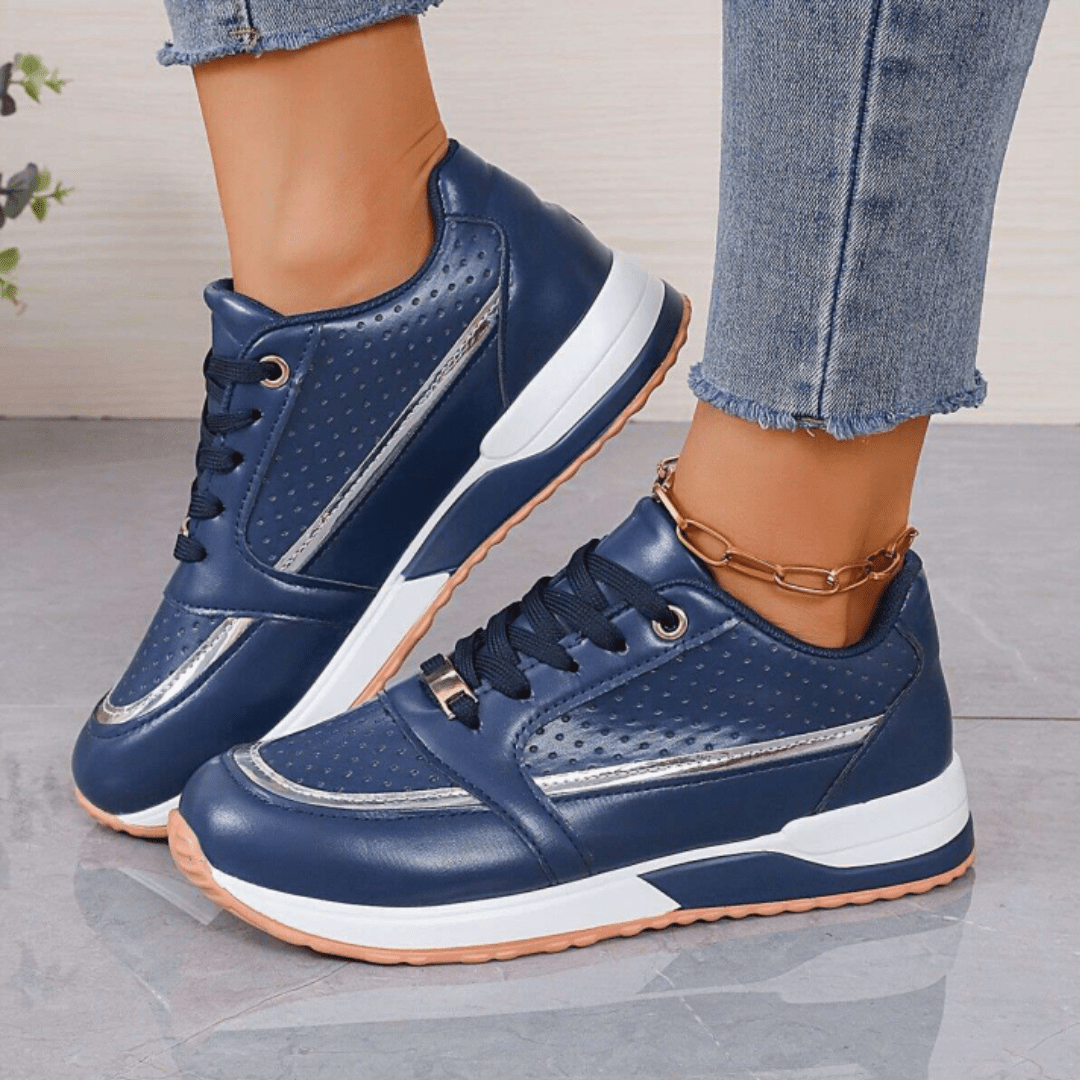 Veloura | Casual lace - up sneakers for women with gold details | Round toe - Nalani - Fashion Clothing and Decor